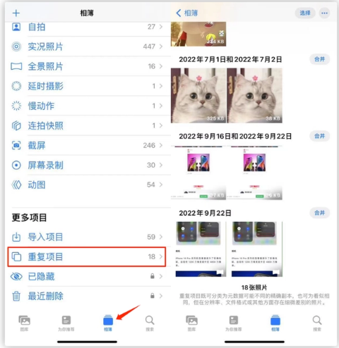 黑龙江苹果手机维修分享iOS 16 中相册重复项目功能使用方法 
