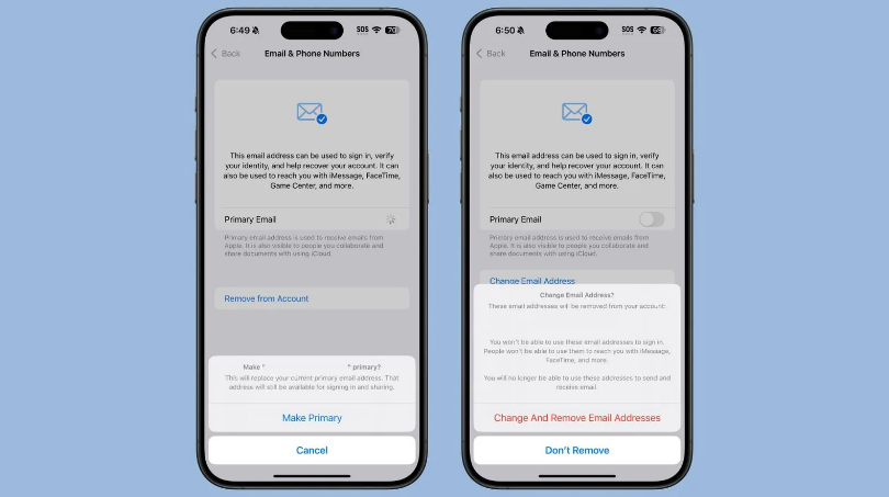 黑龙江苹果手机维修分享苹果 iOS 18.1 支持设置“主要”邮箱地址并更改 iCloud 邮箱 